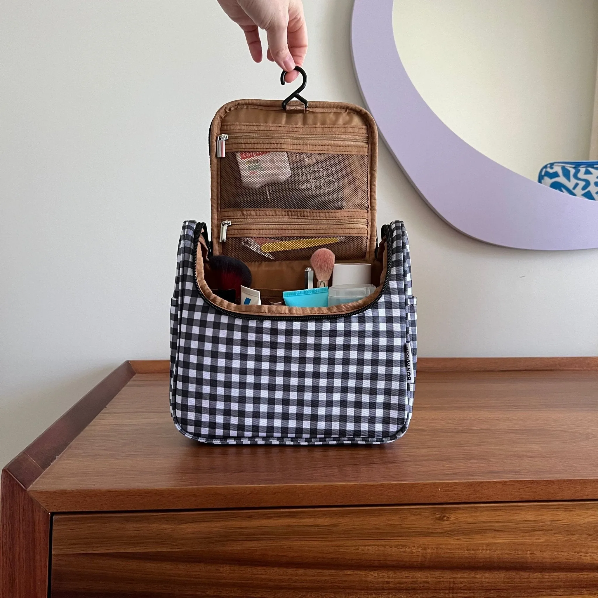 Bon Voyage Travel Toiletry Bag -- Black Gingham