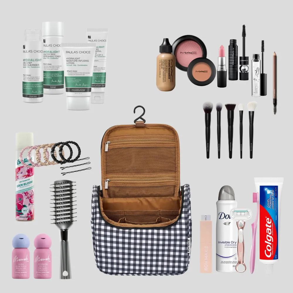 Bon Voyage Travel Toiletry Bag -- Sage Gingham