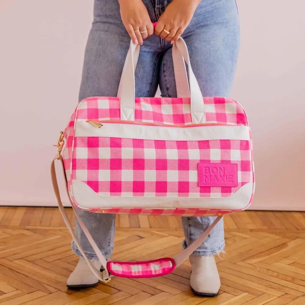 Bon Voyage Weekender Bag -- Neon Pink Gingham