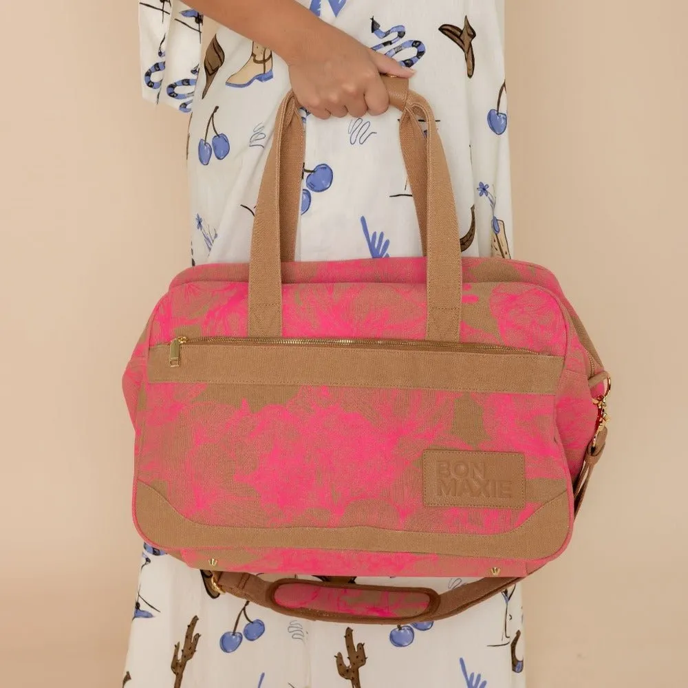 Bon Voyage Weekender Bag -- Neon Pink / Tan Floral