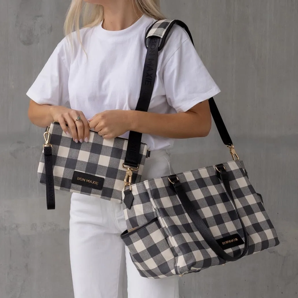Carryall Tote   Pouch --  Black Gingham