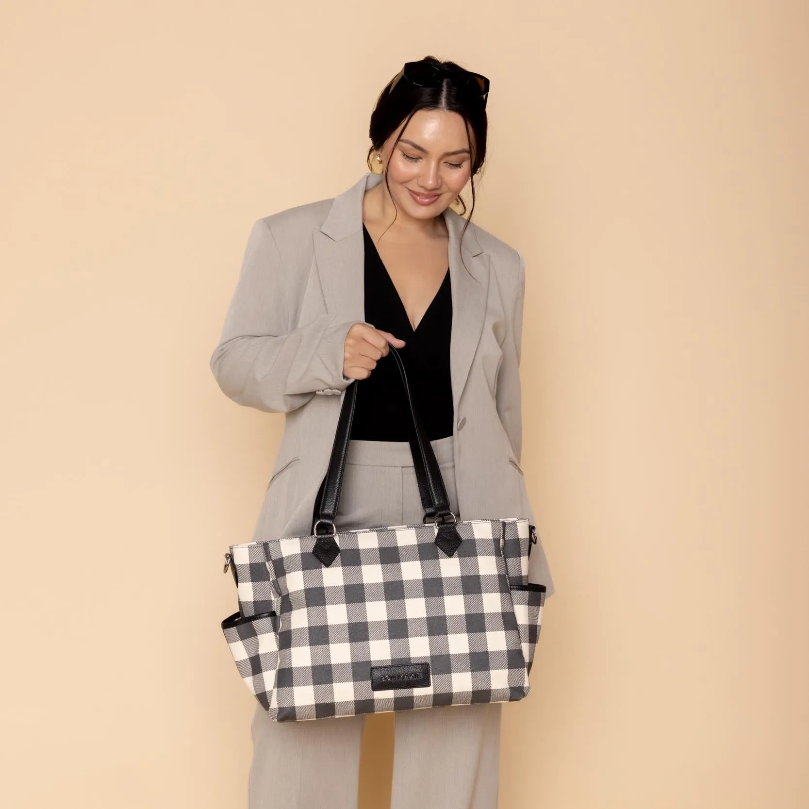 Carryall Tote   Pouch --  Black Gingham