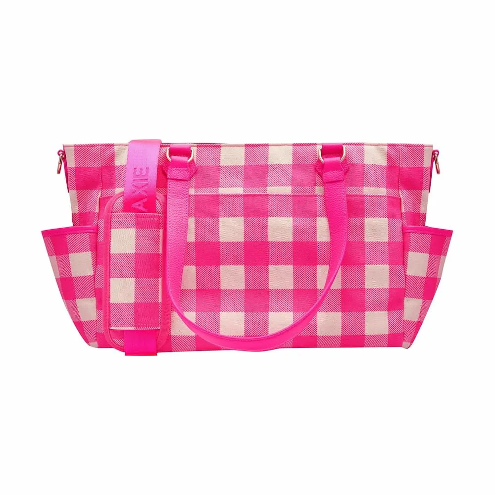 Carryall Tote   Pouch -- Neon Pink Gingham