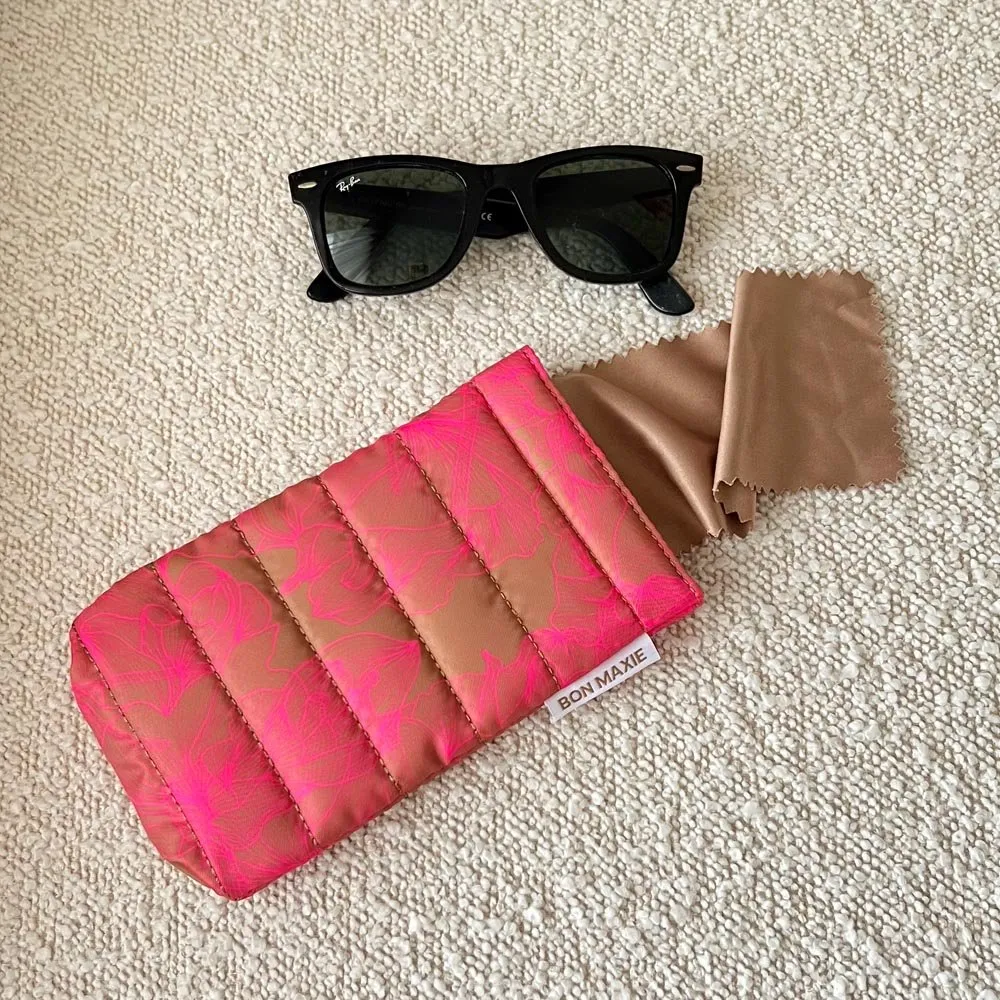 Easy-Squeezy Glasses Case -- Neon Pink/Tan Floral