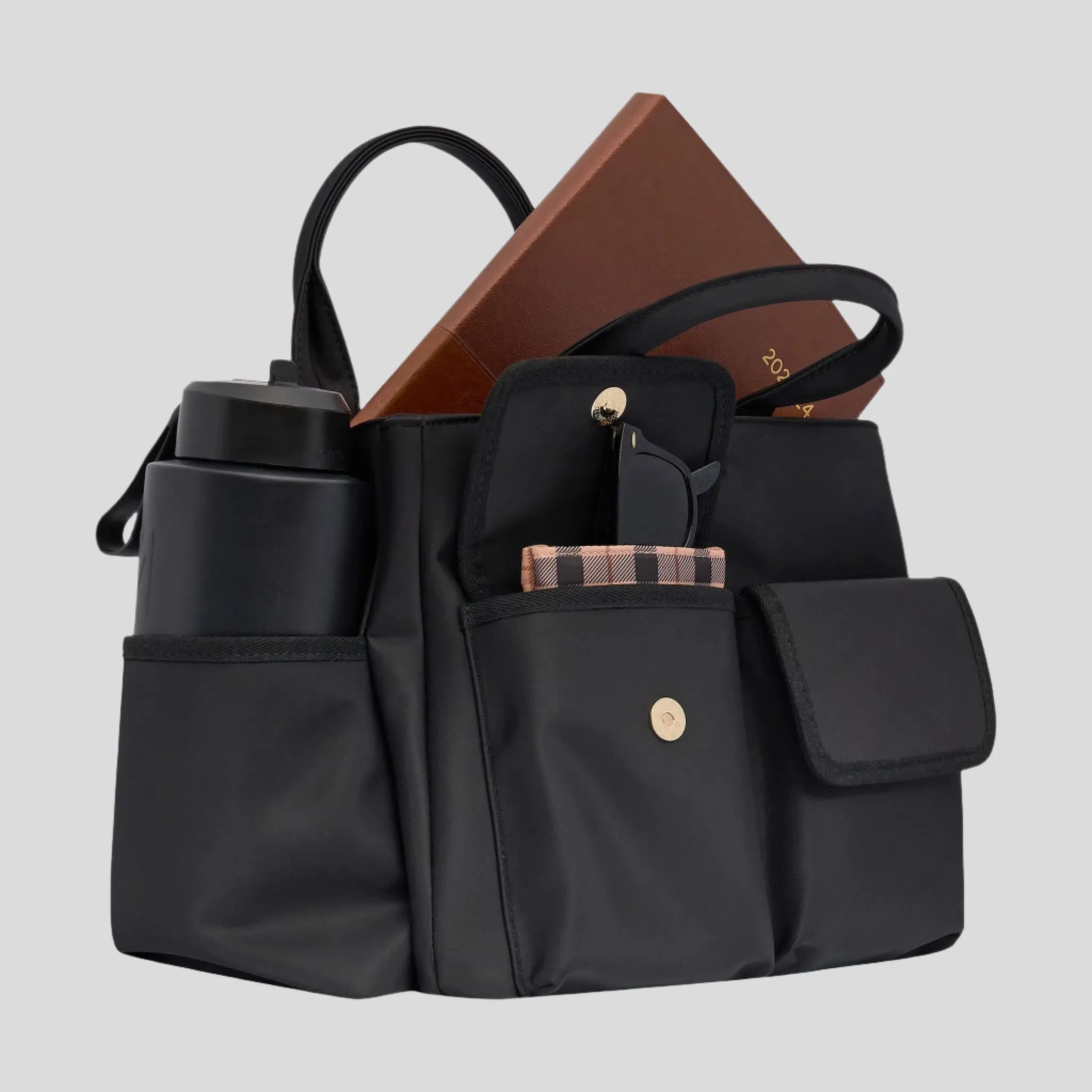 Everyday Multi-Pocket Tote Bag -- Black Nylon