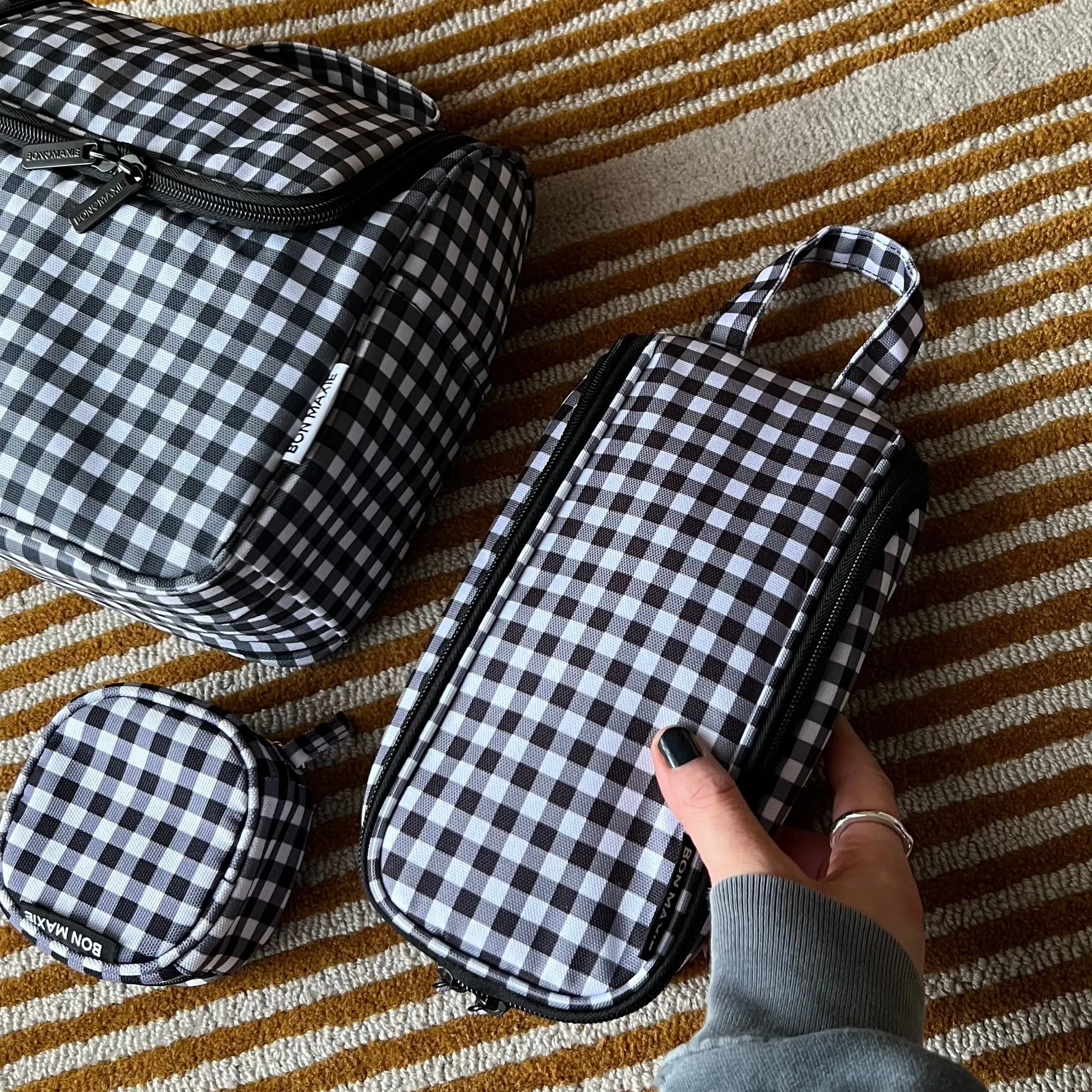 Everyday Slimline Toiletry Bag -- Black Gingham