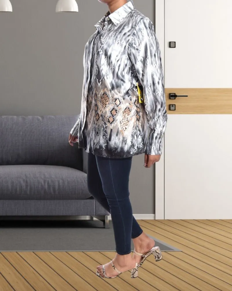 Ladies Silver Oversized Satin Blouse