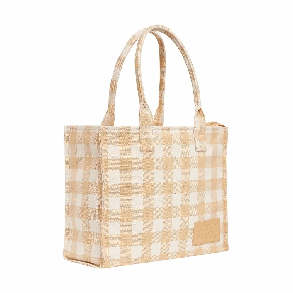 Large Bon Vivant Structured Tote Bag -- Almond Gingham