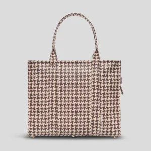 Large Bon Vivant Structured Tote Bag -- Chocolate Houndstooth