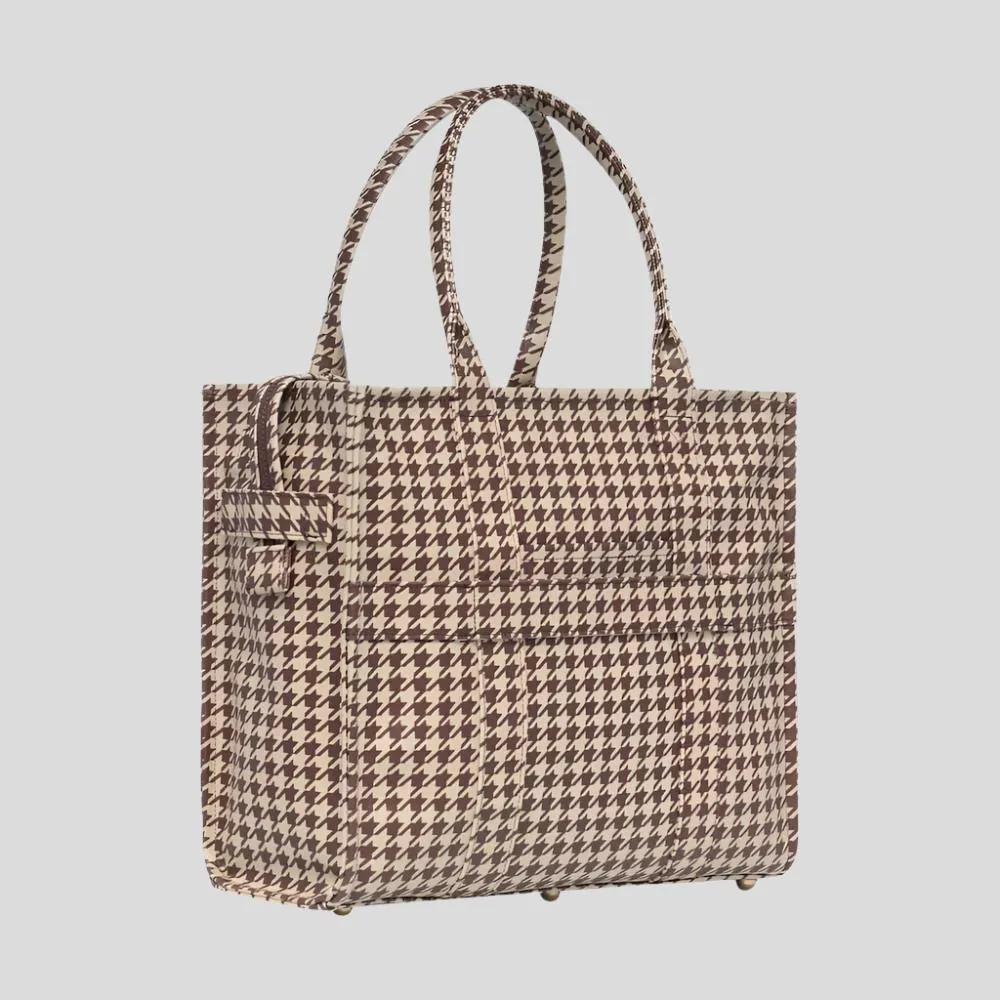 Large Bon Vivant Structured Tote Bag -- Chocolate Houndstooth
