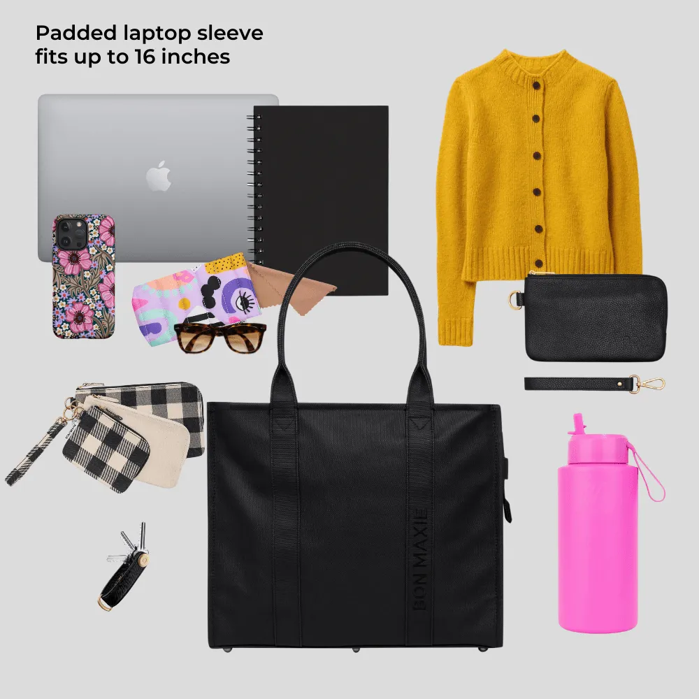 Large Bon Vivant Structured Tote Bag -- Chocolate Houndstooth