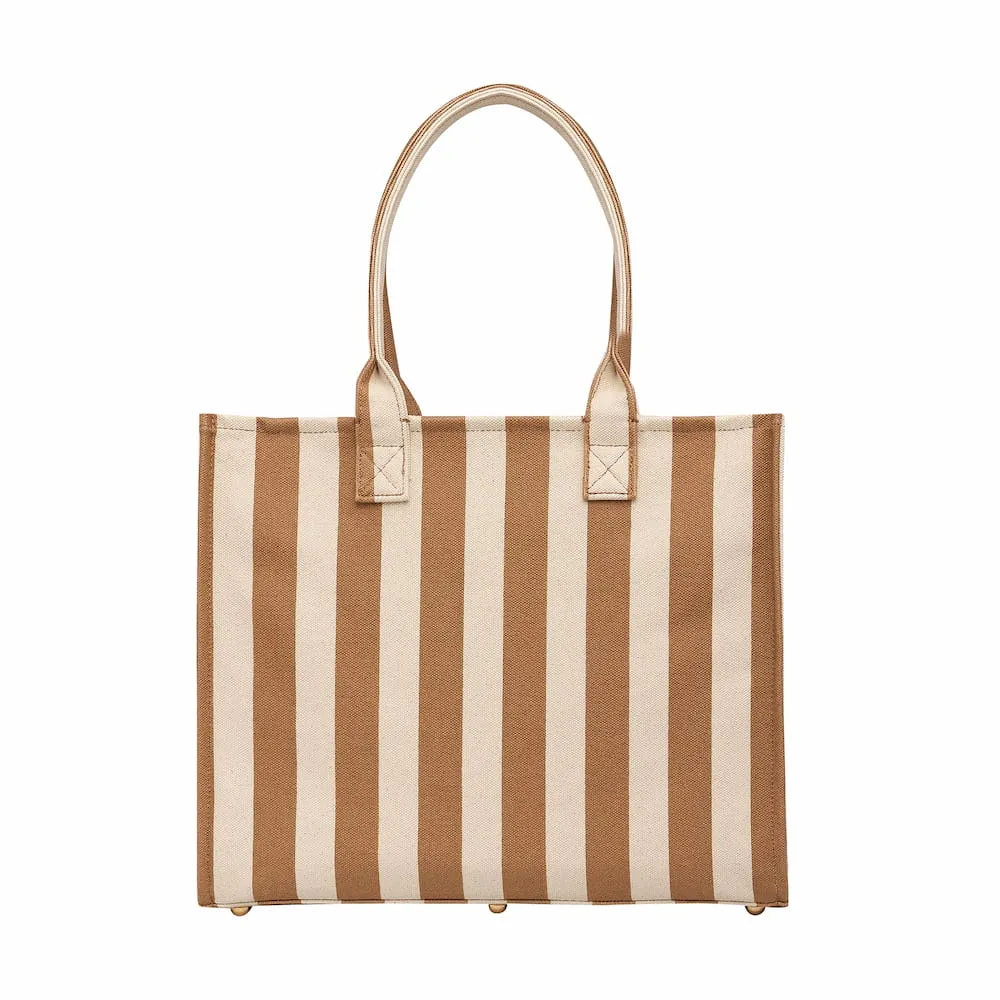 Large Bon Vivant Structured Tote Bag -- Tan Stripe