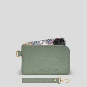 Leather Phone Wallet Pouch -- Sage