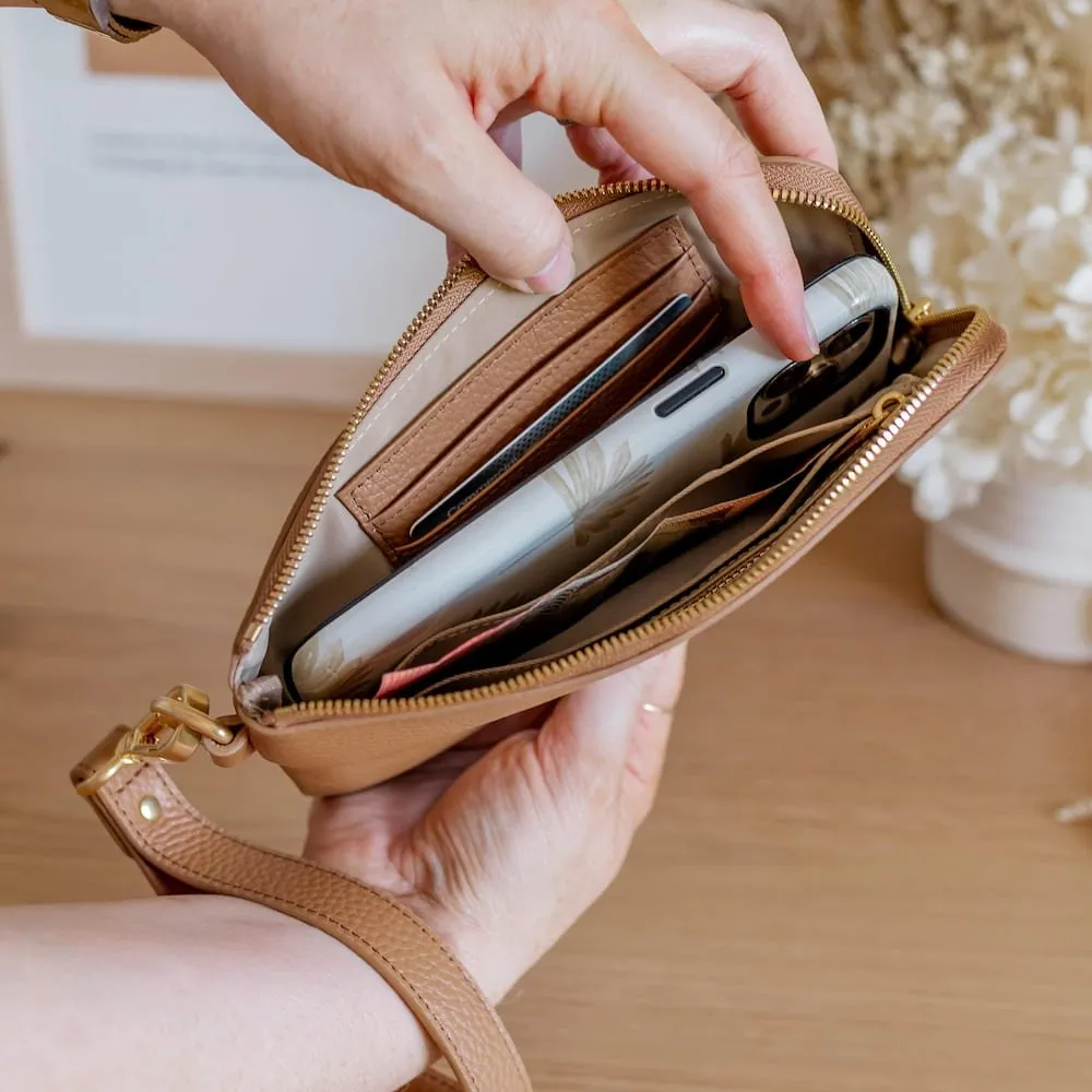Leather Phone Wallet Pouch -- Tan