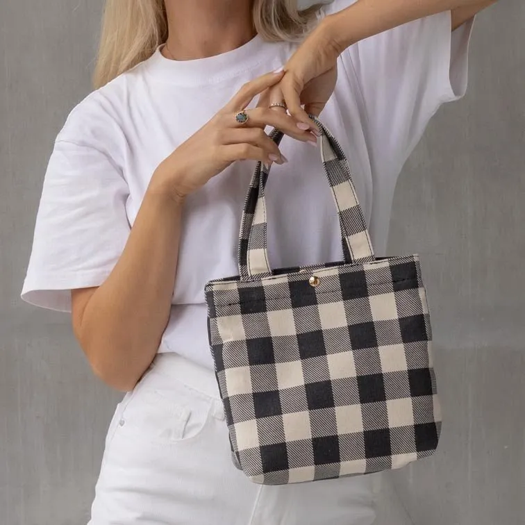 Mini Bonnie Tote Bag -- Black Gingham