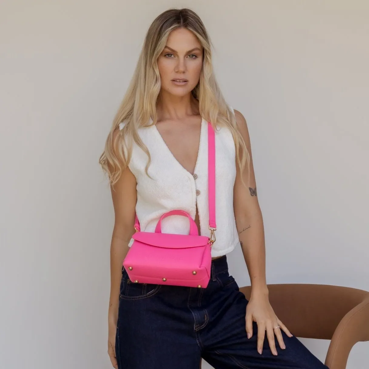 Mini Tryhard Leather Crossbody Bag -- Neon Pink