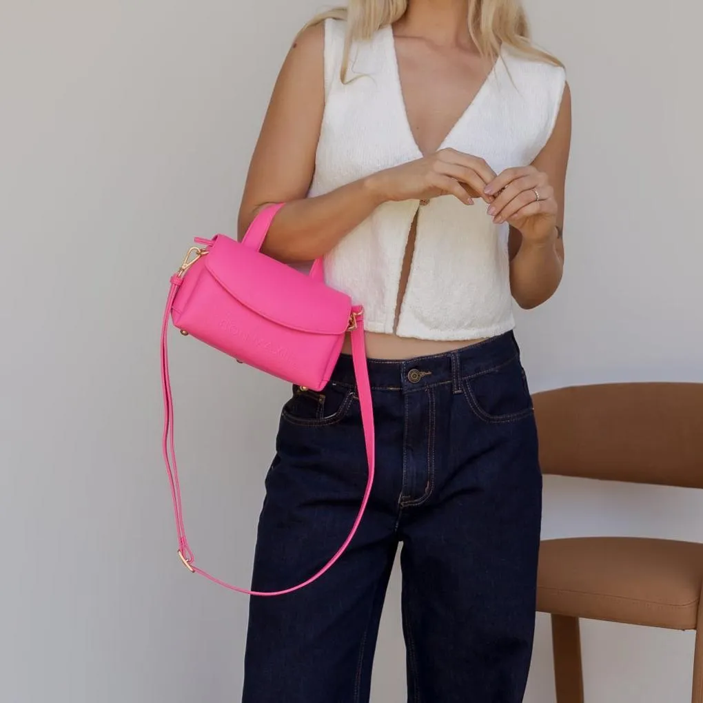 Mini Tryhard Leather Crossbody Bag -- Neon Pink
