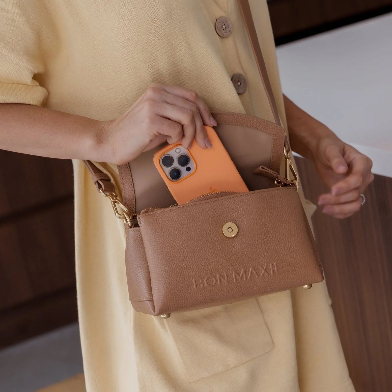 Mini Tryhard Leather Crossbody Bag -- Tan