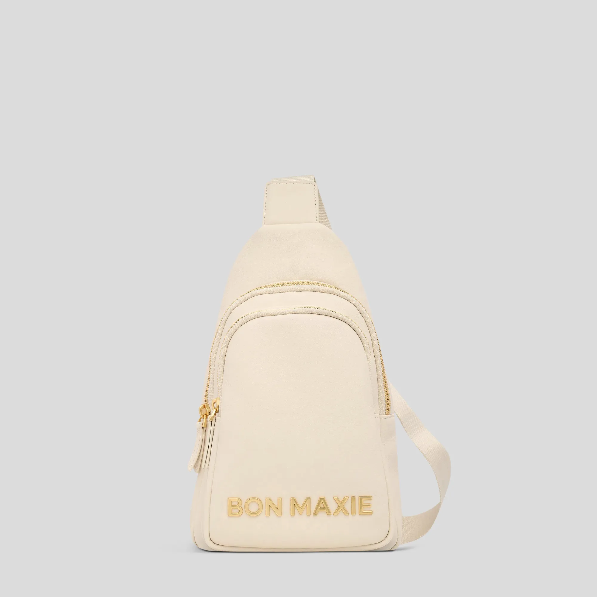 Multiwear Leather Crossbody Sling Bag -- Cream Bold Logo