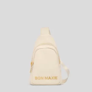 Multiwear Leather Crossbody Sling Bag -- Cream Bold Logo