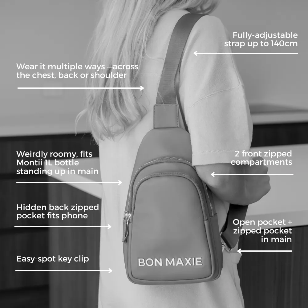 Multiwear Leather Crossbody Sling Bag -- Tan Bold Logo