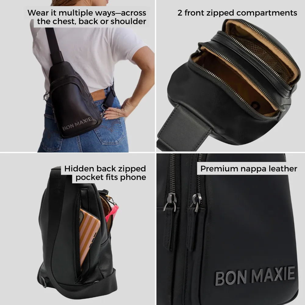 Multiwear Leather Crossbody Sling Bag -- Tan Bold Logo