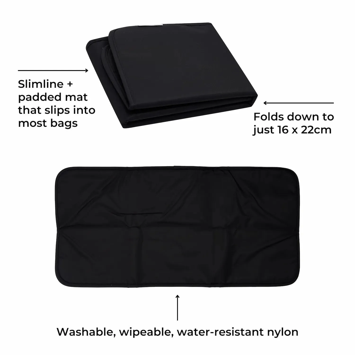 Portable Slimline Nappy Change Mat -- Black