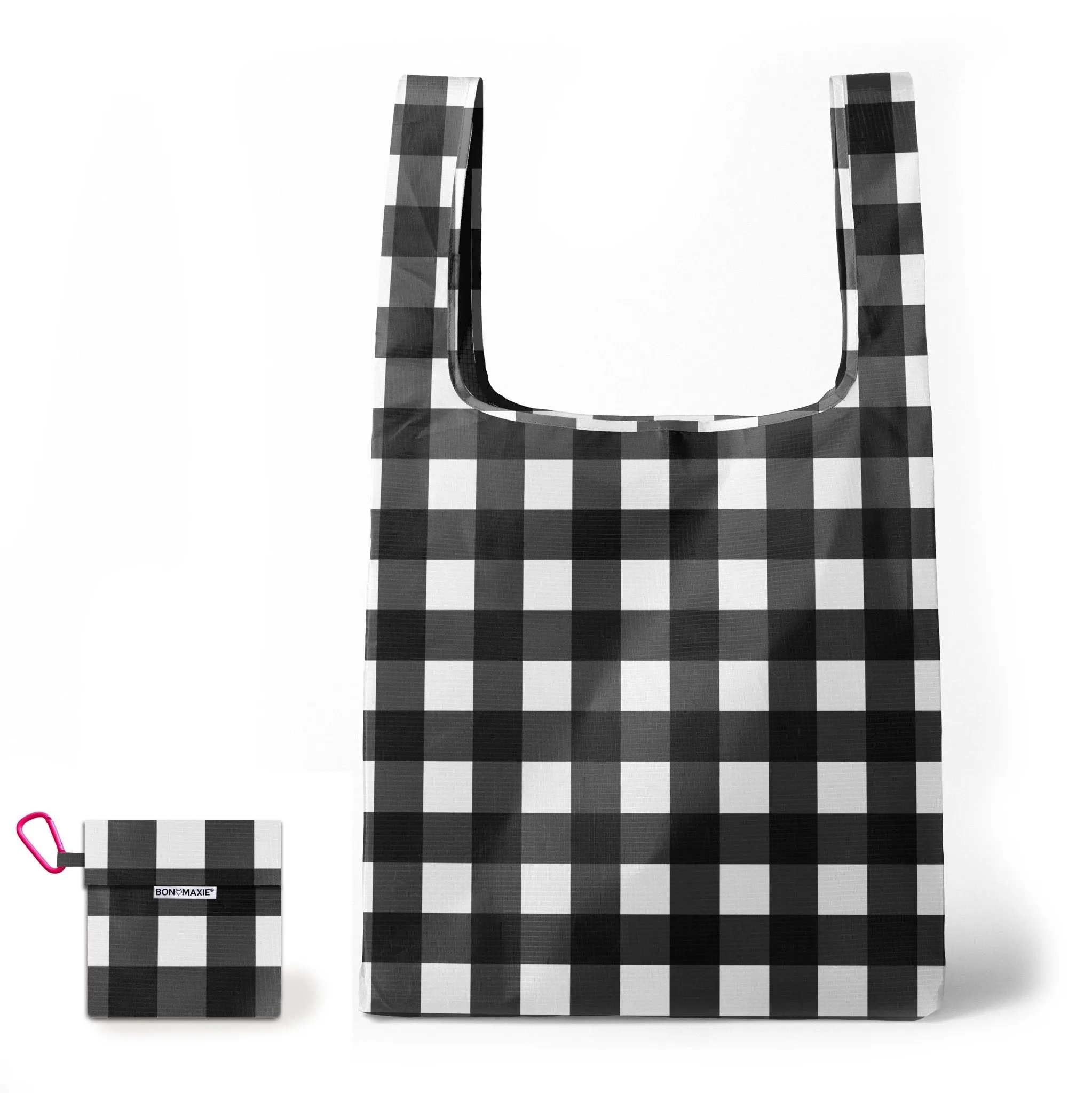 Reusable Shopping Bag - 2 Sizes -- Black Large Gingham
