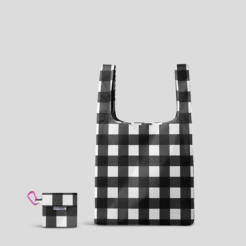 Reusable Shopping Bag - 2 Sizes -- Black Large Gingham