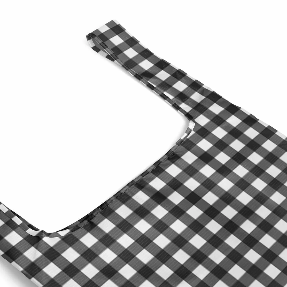 Reusable Shopping Bag - 2 Sizes -- Black Small Gingham
