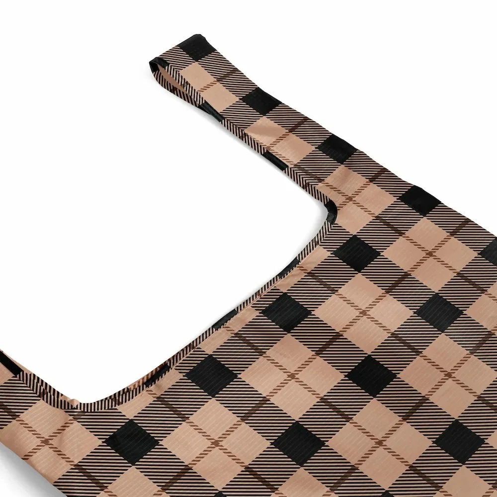 Reusable Shopping Bag - 2 Sizes -- Tan Tartan