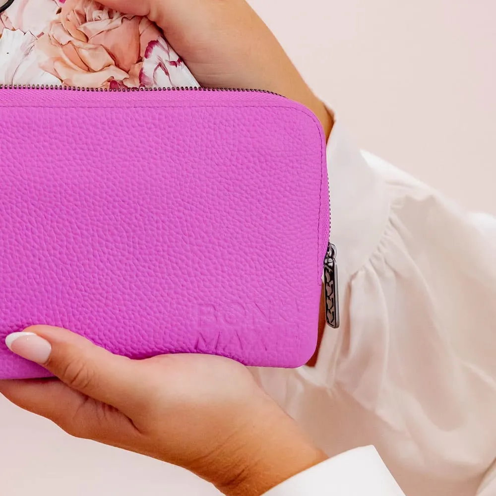 *SECONDS SALE* Leather Phone Wallet Pouch -- Fuchsia