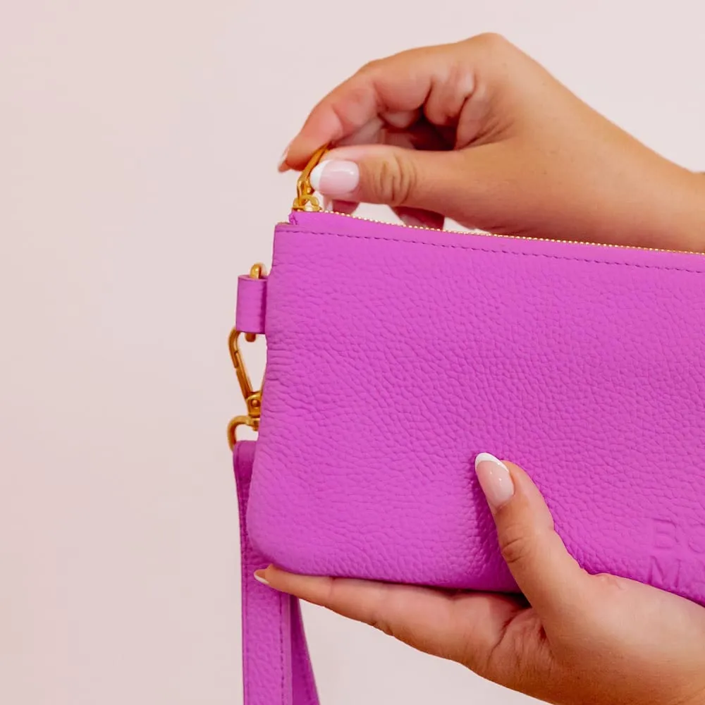 *SECONDS SALE* Leather Phone Wallet Pouch -- Fuchsia