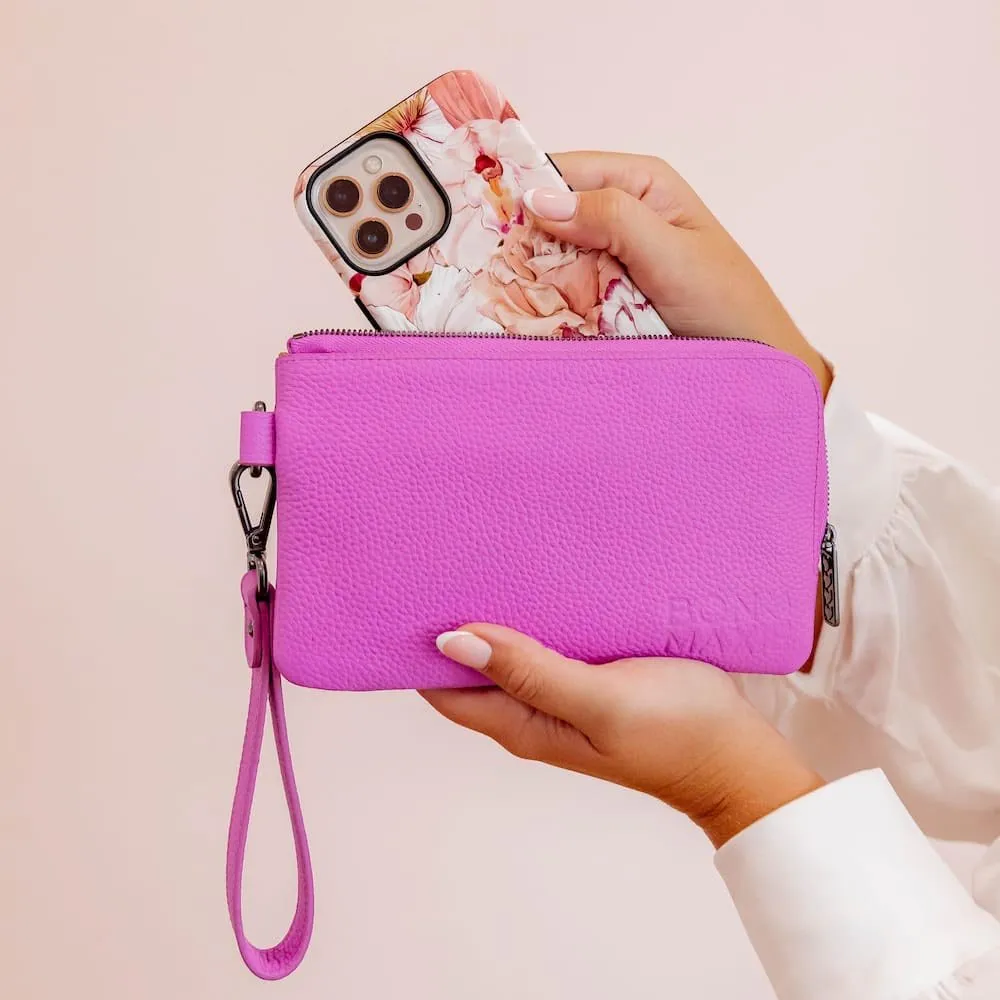 *SECONDS SALE* Leather Phone Wallet Pouch -- Fuchsia