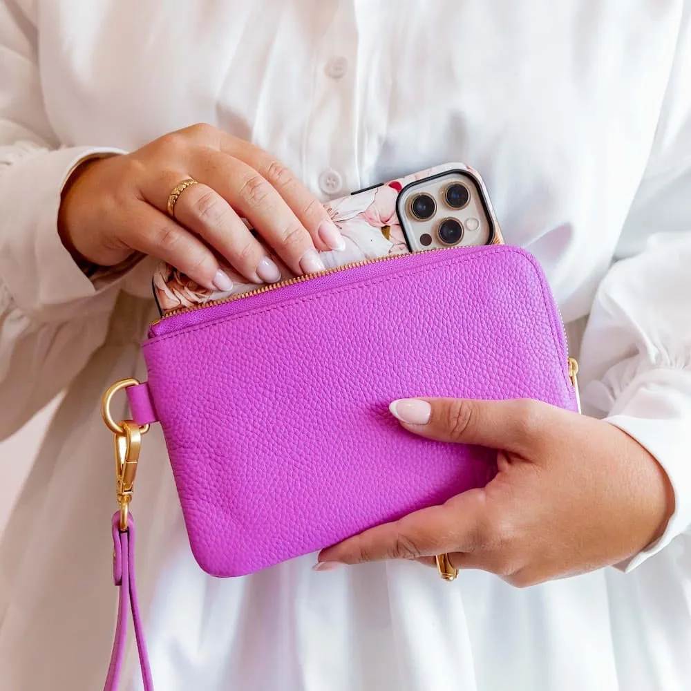 *SECONDS SALE* Leather Phone Wallet Pouch -- Fuchsia