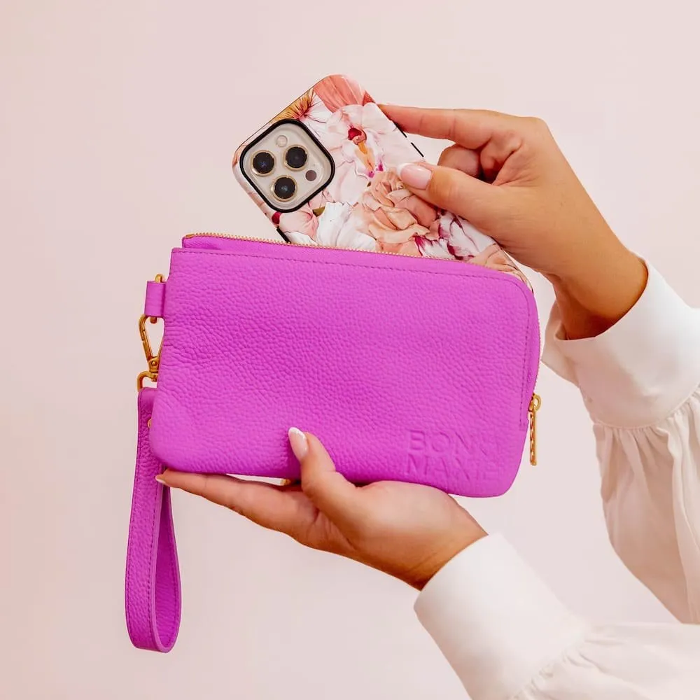 *SECONDS SALE* Leather Phone Wallet Pouch -- Fuchsia