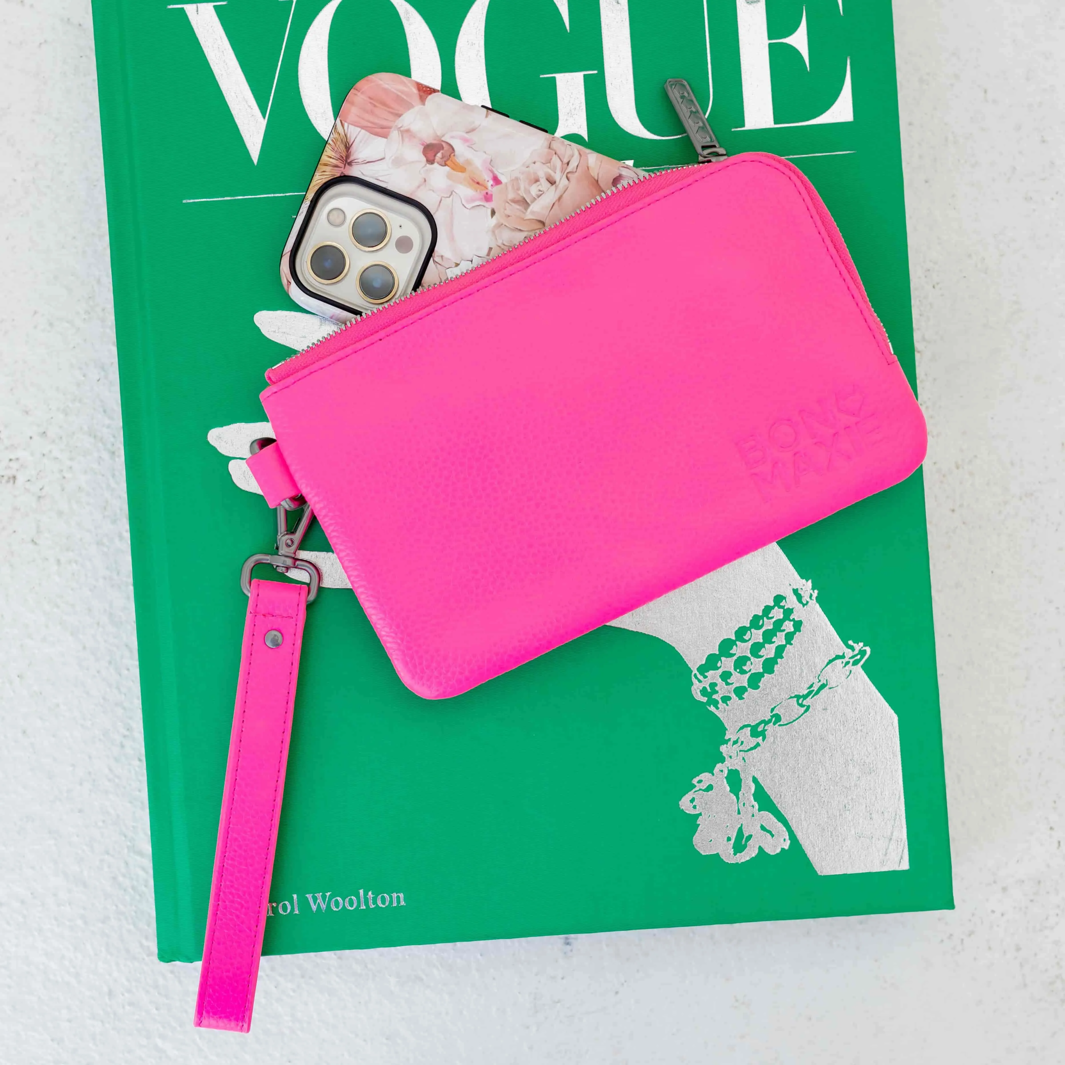 *SECONDS SALE* Leather Phone Wallet Pouch -- Neon Pink