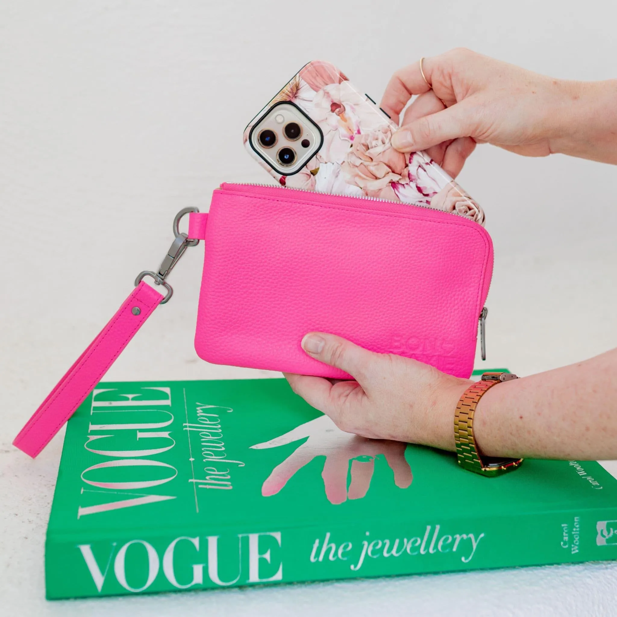 *SECONDS SALE* Leather Phone Wallet Pouch -- Neon Pink