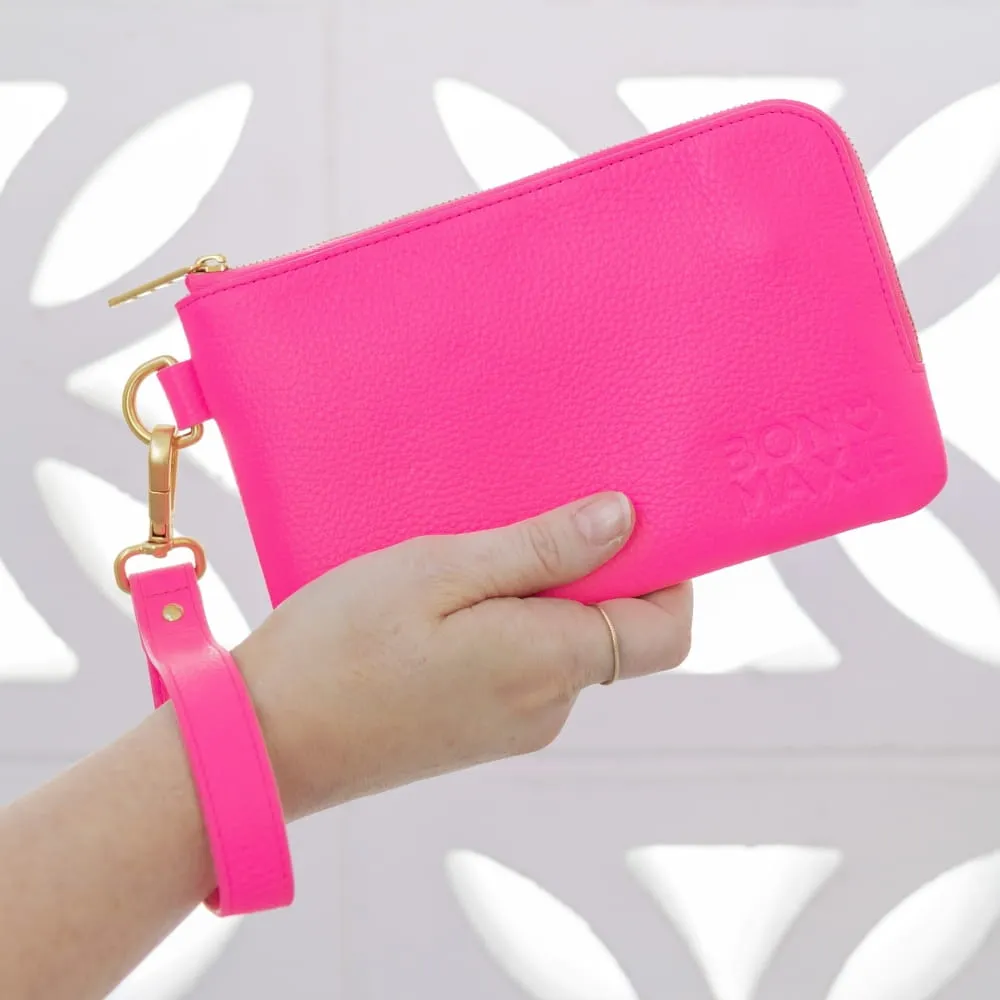 *SECONDS SALE* Leather Phone Wallet Pouch -- Neon Pink