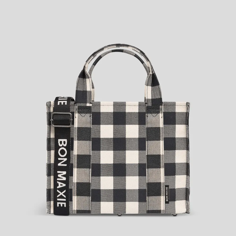 Small Bon Vivant Structured Tote Bag -- Black Gingham