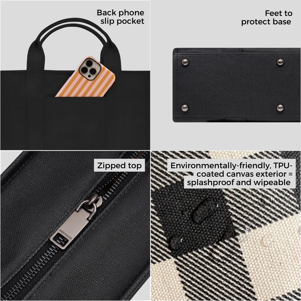 Small Bon Vivant Structured Tote Bag -- Jute Canvas Black Leather