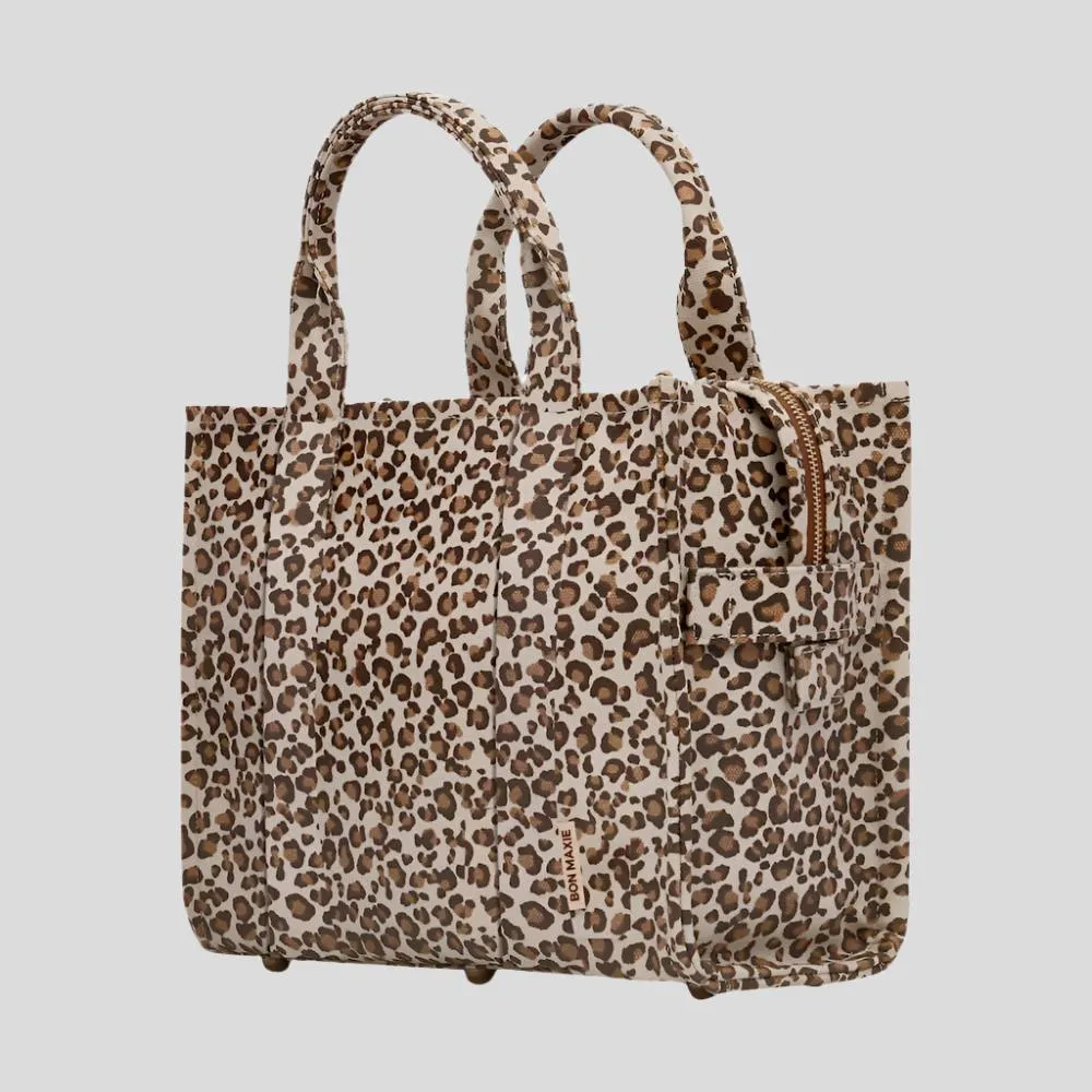 Small Bon Vivant Structured Tote Bag -- Leopard/Tan