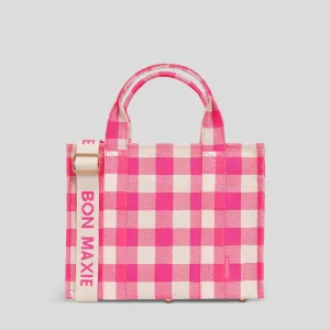 Small Bon Vivant Structured Tote Bag -- Neon Pink Gingham