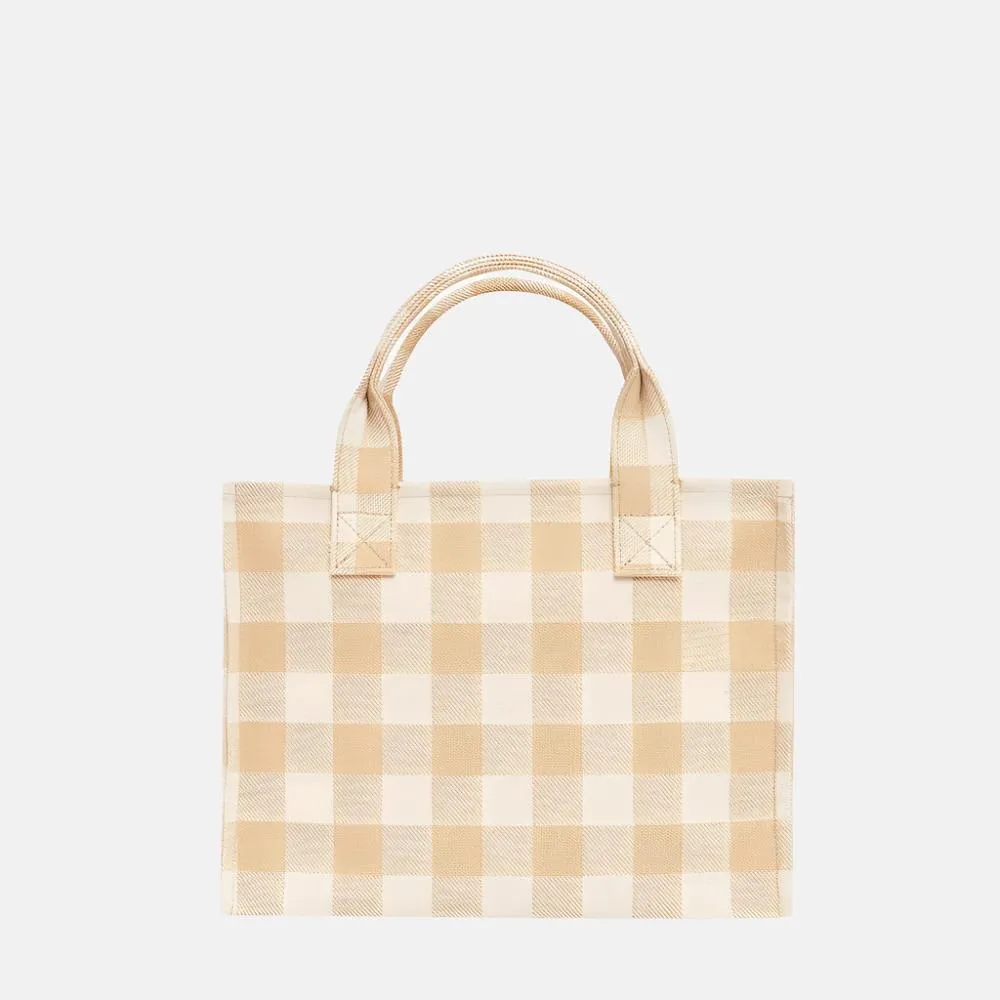 Small Structured Tote Bag -- Almond Gingham