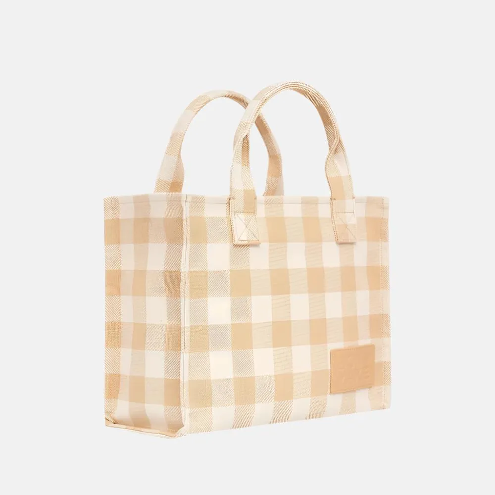Small Structured Tote Bag -- Almond Gingham