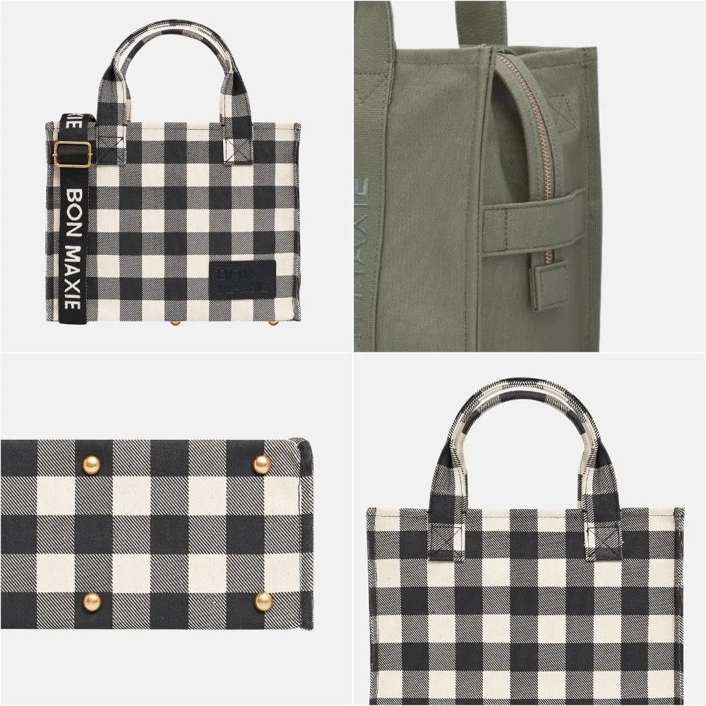 Small Structured Tote Bag -- Almond Gingham