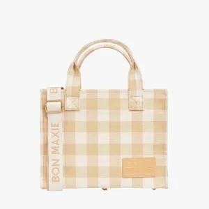 Small Structured Tote Bag -- Almond Gingham