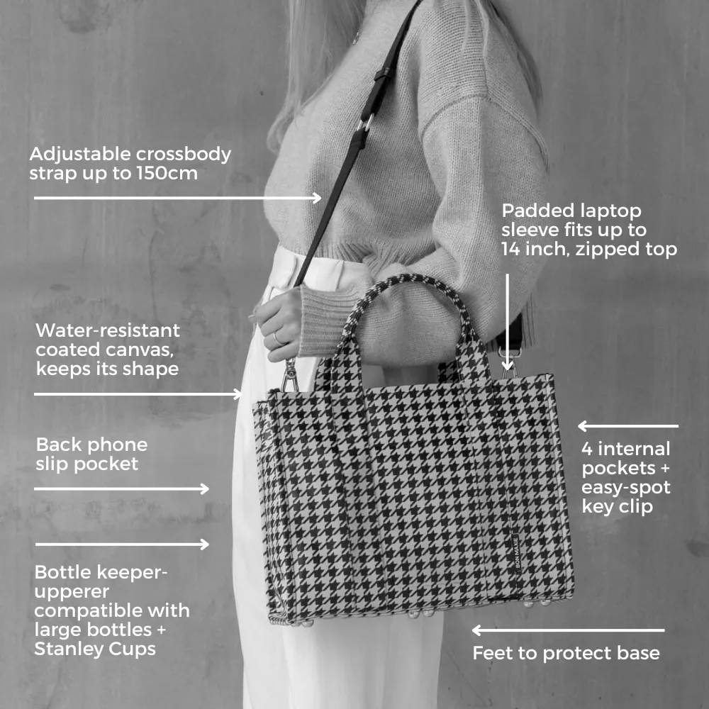 Small Structured Tote Bag -- Black Houndstooth