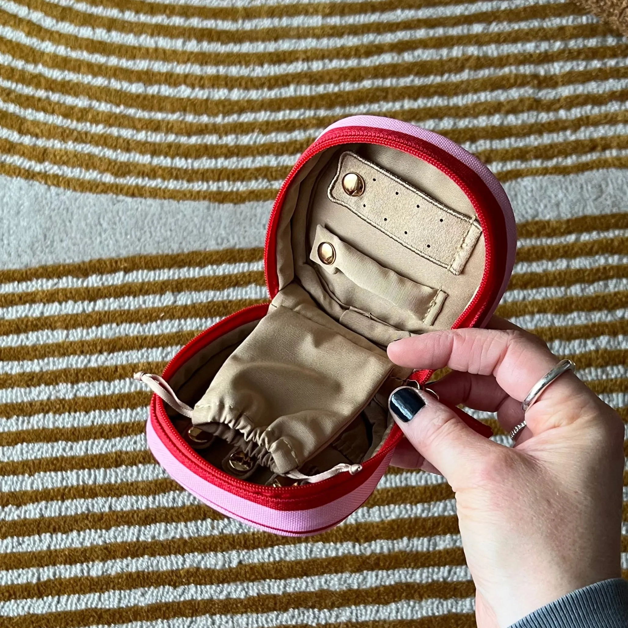 Travel Jewellery Case -- Pink/Red Stripe