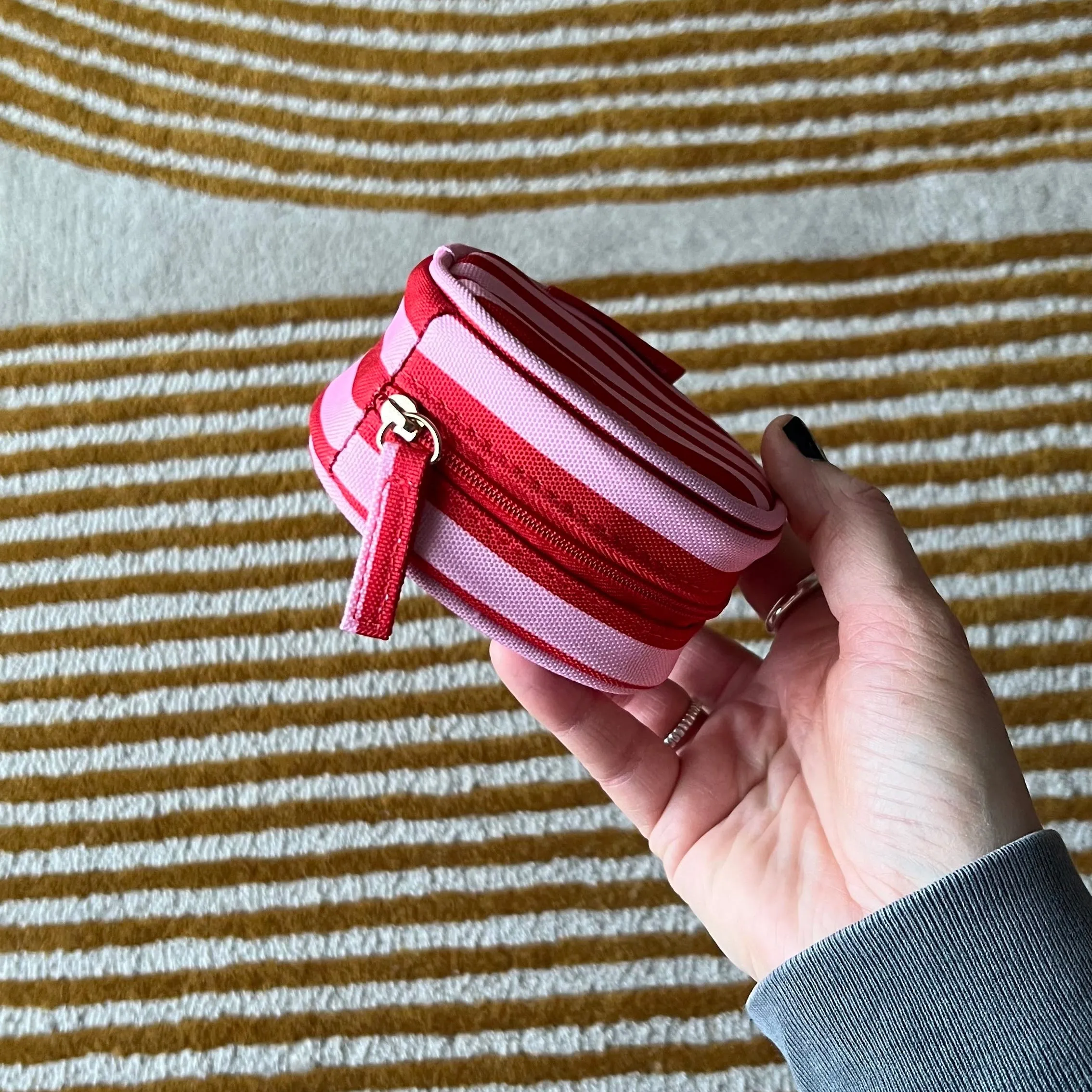 Travel Jewellery Case -- Pink/Red Stripe